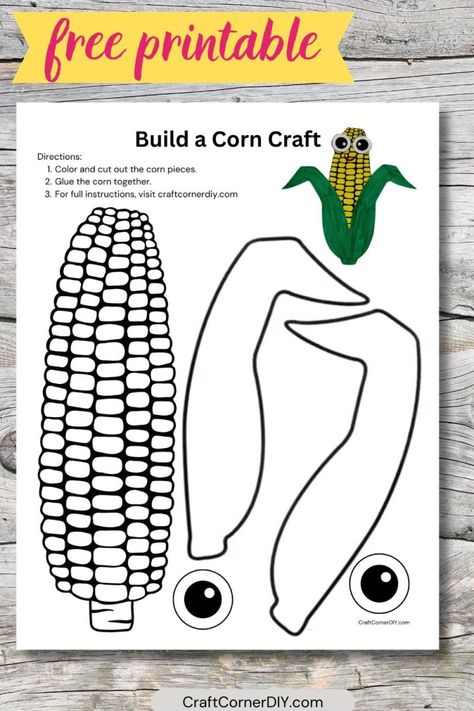 Corn craft for kids. Thanksgiving Corn Craft, Corn Crafts For Toddlers, Corn Leaf Craft, Indian Corn Craft, Corn Printable, Corn Craft, Easy Corn, Ear Of Corn, Scarecrow Crafts