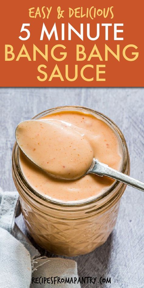 It's so easy to make your own restaurant copycat Bang Bang Sauce at home! All that's needed is 5 ingredients and 5 minutes to serve up this delicious Bang Bang shrimp sauce. Goes perfect with shrimp as well as all sorts of seafood, veggies, french fries, salads, sandwiches, grilled meat, and more! Whip up a batch or two and keep in the fridge to use all week long. Click through to get the Bonefish Grill Bang Bang Sauce recipe!! #bangbangsauce #restaurantrecipes #saucerecipes #bangbangshrimpsea Bang Bang Shrimp Sauce, Bang Bang Sauce Recipe, Shrimp Sauce Recipes, Keto Sauce, Dip Ideas, Dairy Free Sauces, Bang Bang Sauce, Bang Bang Shrimp, Shrimp Sauce