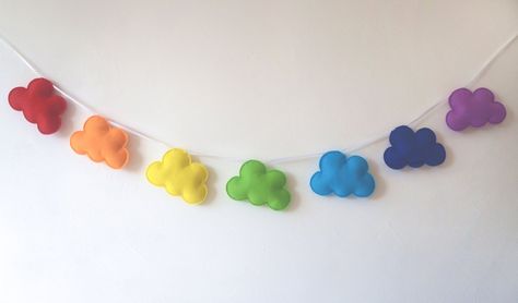 Cloud Wall Decor, Cloud Garland, Rainbow Banner, Nursery Idea, Keepsake Ideas, Rainbow Bunting, Rainbow Garland, Rainbow Baby Gift, Garland Nursery