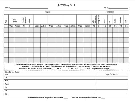 Therapy Resources | Mentally Fit Pro Dbt Diary Card, Health Worksheets, Dbt Therapy, Template Png, Therapy Resources, Card Printable, Card Template, Health