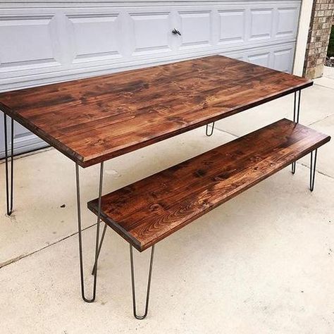 Hairpin Leg Dining Table, Rustic Industrial Dining Table, Hairpin Leg Desk, Hairpin Legs Diy, Hairpin Dining Table, Hairpin Leg Coffee Table, Design Tips And Tricks, Diy Dining Room Table, Table Build