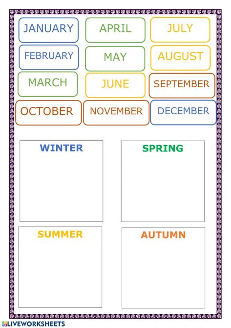 Season Of The Year Activities, Month Of The Year Activities, Months Of The Year Worksheet Preschool, Months Worksheet Kindergarten, Seasons Of The Year Activities, Months Of The Year Kindergarten, Months Worksheet For Kids, Months Of The Year Game, Months Of The Year Preschool