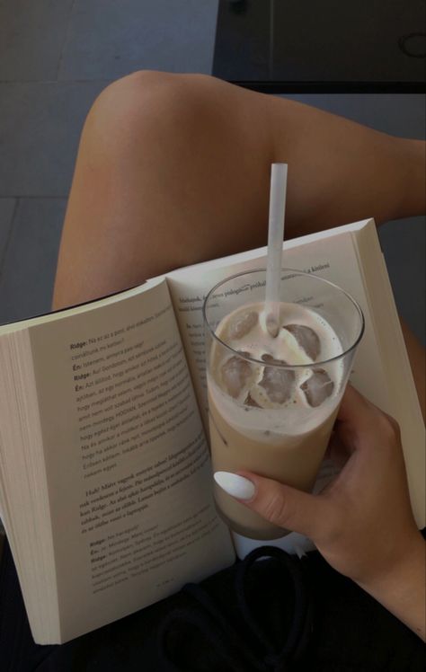 iced coffee | book | reading | morning | coffee | break | aesthetic | brown | white nails Brown White Nails, Coffee Break Aesthetic, Bailey Aesthetic, Aesthetic Peace, Coffee And Reading, Windy City Series, Morning Routine Aesthetic, Coffee Grain, Types Of Coffee Beans