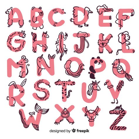 Typography Design Alphabet, Alfabet Font, Design Alphabet, Cute Alphabet, Animal Letters, How To Write Calligraphy, Hand Lettering Alphabet, Lettering Alphabet Fonts, Alphabet Fonts