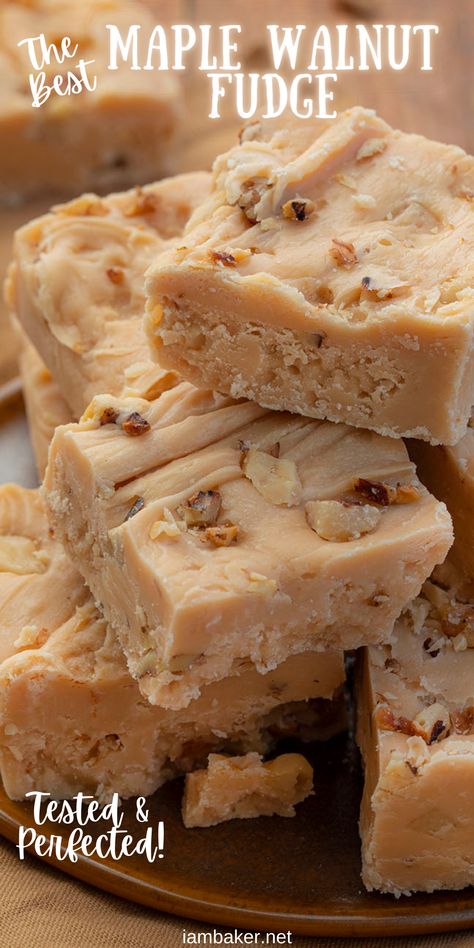 Maple Walnut Fudge is a creamy fudge with just the right amount of maple flavor and nutty crunch from toasted walnuts. Fudge, How to Make Fudge, Maple Walnut Fudge, Challenge Butter, How to Make Real Fudge, The Best Fudge, Fudge Recipes, Maple Walnut Recipes, i am baker, iambaker Maple Walnut Fudge Recipe, Maple Walnut Fudge, Maple Fudge Recipes, Walnut Fudge Recipe, Maple Fudge, Creamy Fudge, How To Make Fudge, Homemade Fudge Recipes, Walnut Fudge