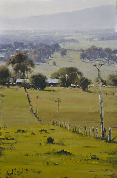 John Wilson Paintings, Watercolor Art Landscape, Australian Painters, Farm Paintings, John Wilson, Sea Painting, Australian Art, Plein Air Paintings, Landscape Artist