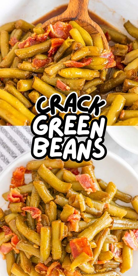 Have you tried making crack green beans? This simple yet mouthwatering dish combines tender green beans with crispy bacon and a gorgeous sauce that perfectly balances sweet, salty and buttery flavors. It pairs wonderfully with any main course, be it pork, chicken, turkey, or beef, ensuring that everyone at the dinner table will be eager for seconds! Perfect for your next meal, this recipe is sure to impress even the pickiest eater at the table. Crock Pot Green Beans With Bacon Brown Sugar, Ham Hock And Green Beans In Crockpot, How To Cook Fresh Green Beans With Bacon, Bacon Brown Sugar Green Beans, Southern Green Beans Crockpot, Old Fashion Green Beans Recipe, Crockpot Green Beans And Bacon, Green Beans With Bacon And Brown Sugar, Canned Green Bean Recipes Easy