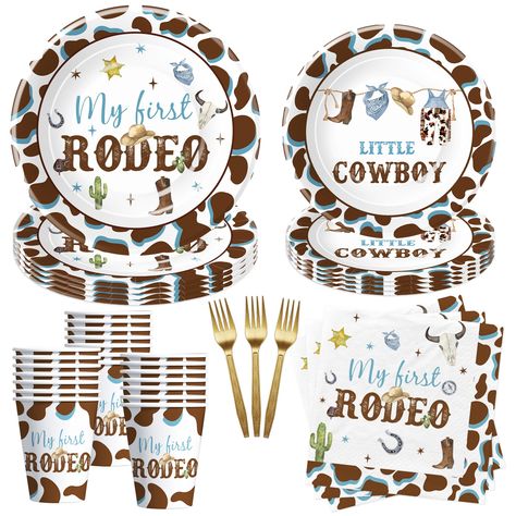 PRICES MAY VARY. 【Rodeo 1st Birthday Decorations】Featuring charming cowboy-themed illustrations, our first rodeo birthday party decorations boy tableware sets the perfect scene for a memorable first birthday party. Adorned with playful images of rodeo hats, and boots, it adds a festive flair to your celebration 【Complete Party Solution】This brown wild west cowboy first birthday decorations dinnerware set can accommodate up to 24 guests and includes everything you need: 24pcs 9'' first rodeo dinn 1st Cowboy Birthday Party, Cowboy First Birthday Party Decor, Western First Birthday Boy, First Birthday Table Decorations, My 1st Rodeo Birthday Party, Wild West First Birthday, First Rodeo Birthday Boy, My First Rodeo Birthday Party, Cowboy 1st Birthday Party