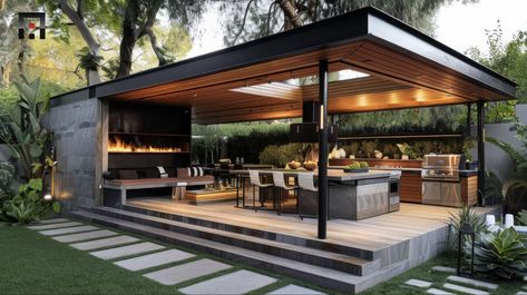 Modern Cabana, Garden Sitting Area, Garden Front Yard, Rooftop Terrace Design, Outdoor Patio Designs, Backyard Pavilion, Rooftop Patio, Backyard Remodel, Backyard Entertaining