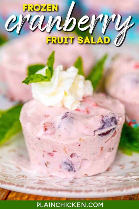 Frozen Cranberry Salad - Plain Chicken Cranberry Fruit Salad, Frozen Salad, Thanksgiving Cranberry Sauce, Frozen Fruit Salads, Thanksgiving Cranberry, Cranberry Sauce Thanksgiving, Cranberry Thanksgiving, Morning Recipes Breakfast, Thanksgiving Side Dishes Easy