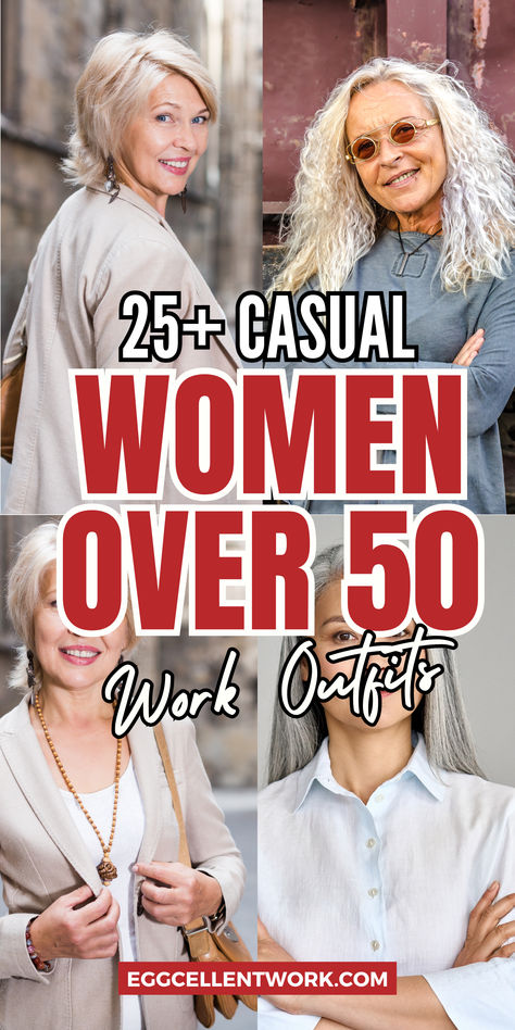 Looking for casual work clothes for women over 50? Finding that sweet spot between comfy and professional doesn’t have to be a headache.  Your office wardrobe should make you feel amazing, whether you’re crushing it as a boss, running your own business, or stepping back into the workplace. Fashion After 50 What To Wear, Women In 50s Fashion Over 50, Women's Office Wear, Women’s Fashion Over 50, Tradeshow Outfit Women, Outfit Ideas For Women Over 50 Casual, Clothing Styles For Women Over 50, Fashion For Women Over Fifty Over 50, Nice Casual Outfits Woman