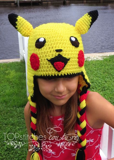 Crochet Pikachu Hat Pattern Free, Pikachu Hat Crochet Pattern Free, Crochet Pikachu Hat, Crochet Character Hats Free Pattern Kids, Crochet Character Hats Free Pattern, Crochet Pokemon Hat, Pokemon Crochet Hat, Crochet Pattern Pokemon, Pokémon Crochet