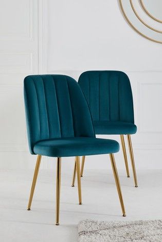 Opulent Velvet Dark Teal Set of 2 Stella Dining Chairs With Gold Finish Legs Dining Room Teal, Teal Dining Chairs, Art Deco Dining Chair, Gold Dining Chairs, Teal Chair, Teal Kitchen, Blue Dining Chair, Dining Table In Living Room, Dining Room Blue