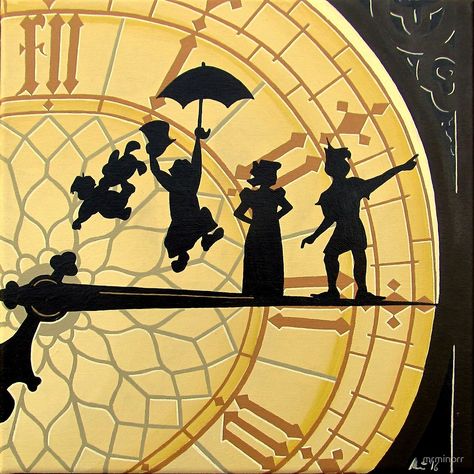 peter pan clock- acrylic painting by mrminorr Disney Characters Peter Pan, Peter Pan Clock, Peter Pan Painting, Peter Pan Drawing, Peter Pan Art, Disney Canvas Art, Peter And Wendy, Disney Canvas, Clock Painting