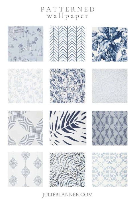 Serena And Lily Blue Wallpaper, Coastal Wallpaper Accent Wall Bedroom, Serena Lily Wallpaper Bathroom, Coastal Style Wallpaper, Bathroom Wallpaper With Wainscoting, Blue Wallpaper Powder Room, Blue Wallpaper Accent Wall, Modern Coastal Wallpaper, Master Bath Wallpaper