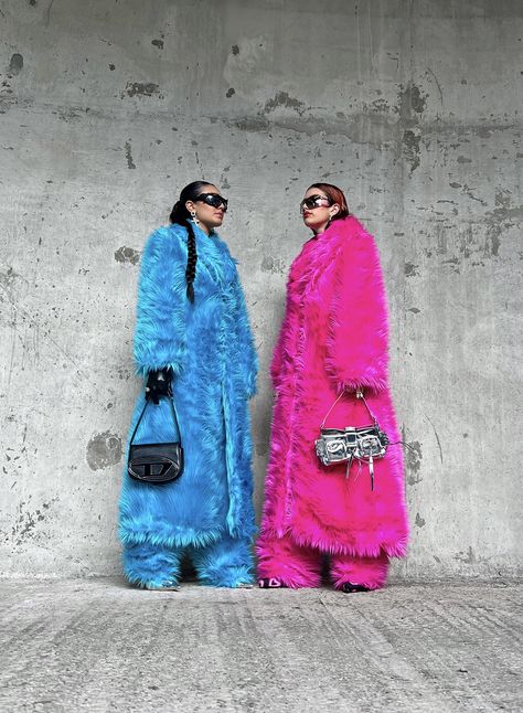 blue fur coat, pink fur coat, fur coats, fur coat photoshoot, winter coats, winter outfits, fur aesthetic, cookie monster core, aqua fur coat, aqua aesthetic, black accessories, statement coat, statement fashion, barbie core, pink aesthetic, silver accessories, chrome accessories, blue leg warmers, pink leg warmers, fur leg warmers, stone background, concrete background, photoshoot background ideas, fashion photoshoot, contrast fashion Photoshoot Background Ideas, Winter Outfits Fur, Coat Photoshoot, Fur Coat Photoshoot, Leg Warmers Pink, Aqua Aesthetic, Fur Aesthetic, Blue Leg Warmers, Pink Leg Warmers