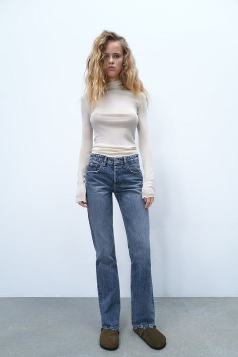 Mid Rise Jeans Outfit, Bootcut Jeans Outfit, Zara Straight Leg Jeans, Vintage Boyfriend Jeans, Cut Out Jeans, Straight Leg Jeans Outfits, Full Length Jeans, Mid Waist Jeans, Cropped Flare Jeans