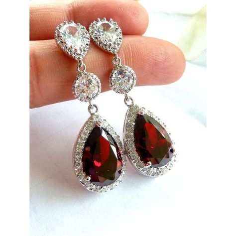 0 Dark Garnet, Red Pear, Classy Earrings, Garnet Red, Cubic Zirconia Jewelry, Ruby Earrings, Ruby Jewelry, Earring Posts, Large Earrings