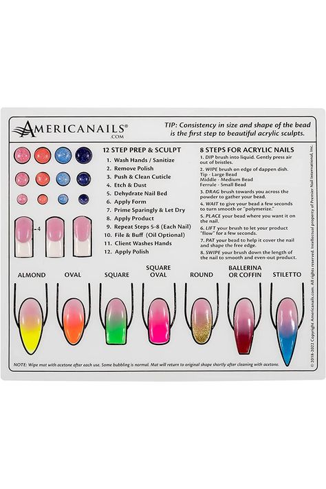 Americanails Mini Acrylic Nail Training Mat - Silicone Trainer Sheet for Application Practice, Flexible Roll Up Pad Template for Acrylic Fingernails, Learn How to Apply Acrylic Nails Acrylic Nail Guide, Nail Art Theory, Acrylic Nail Training, How To Practice Acrylic Nails, Acrylic Nail Practice Hand, Acrylic Nail Supplies List For Beginners, Nail Art Book, Tips For Beginner Nail Techs, How To Apply Acrylic