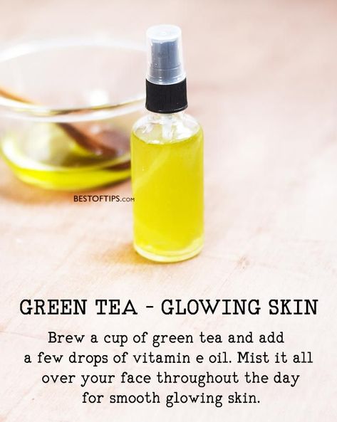 Diy Green Tea, Smooth Glowing Skin, Green Tea Face, Skin Care Routine For 20s, Skin Oil, Skin Lightening, Face Mist, Diy Beauty Hacks, Vitamin E Oil