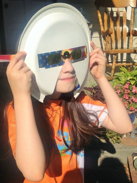 Worry-less Solar Eclipse Glasses using a Paper Plate Solar Eclipse Plate Glasses, Kids Solar Eclipse, Solar Eclipse Mask For Kids, Kids Eclipse Party, Solar Eclipse Glasses For Kids Diy, Kids Eclipse Crafts, Solar Eclipse Pizza, Solar Eclipse Glasses For Kids, Make Your Own Solar Eclipse Glasses