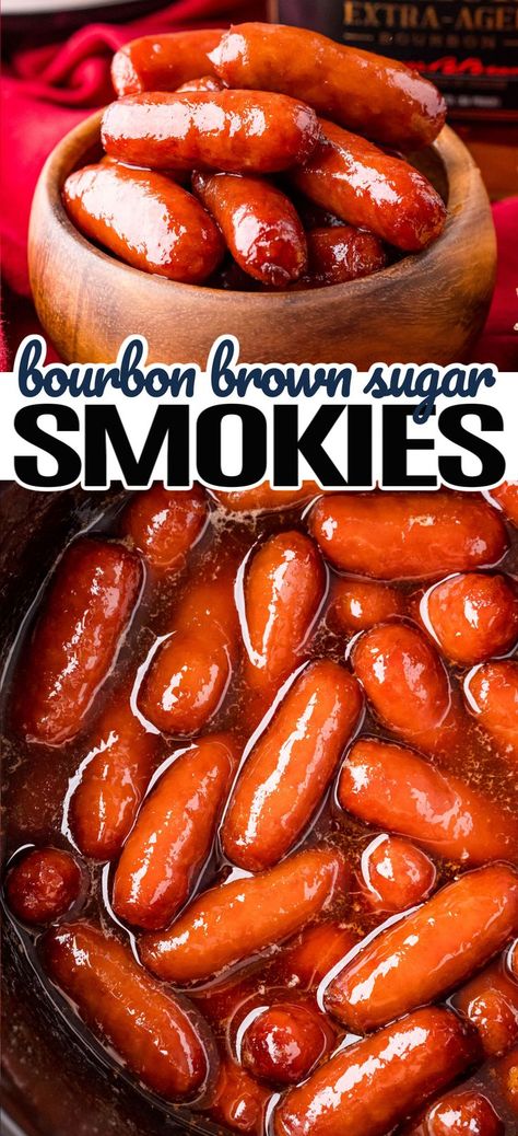 Lil Smokies Recipes Stovetop, Cocktail Smokies Recipes, Cocktail Weenies Crockpot, Little Weenies Recipe, Crockpot Lil Smokies, Brown Sugar Smokies, Cocktail Sausage Recipes, Lil Smokies Recipes, Crockpot Little Smokies