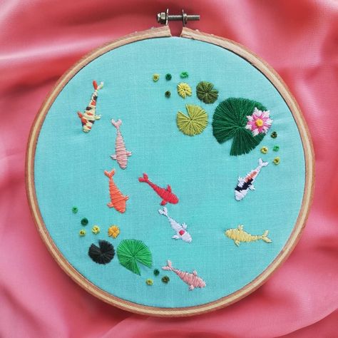 Koi Pond Embroidery, Pond Embroidery, Needlecraft Patterns, Koi Fish Pond, Pattern Recognition, Computer Vision, Reverse Image Search, Sewing Embroidery, Stitch Art