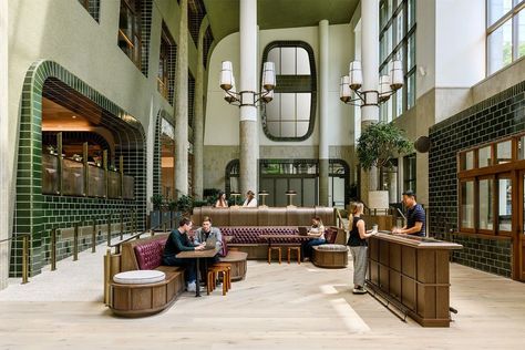 By reimagining its atrium with green penny tiles and operable doors, the U.S. Bank Center becomes a vibrant, inclusive hub for dining, shopping and working.

📍Seattle, WA, US #ProjectOfTheDay #ArchitizerAwards

👉️ Details: https://arc.ht/3VoLV0R 
📖 See in print: https://arc.ht/3lHQtBm Bank Lobby, Modern Chinese Restaurant, Modern Art Deco Design, Accessibility Design, Chalet Interior Modern, Us Bank, Atrium Design, Midcentury House, Chalet Interior