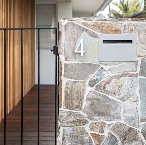 Signature Building & Carpentry on Instagram: “••Welcome home•• Stone fencing, with steel and timber detailing, sets the mid century aesthetic of our Freshwater project from the moment…” Crazy Pavers, Crazy Pave, Stones Wall, Flagstone Pavers, Stone Pavers, Crazy Paving, Mid Century Aesthetic, Garden Area, Front Gates