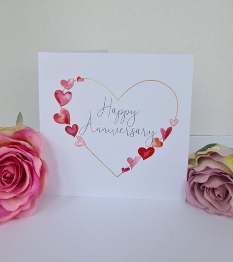 You can write a heartfelt message in an anniversary card tailored specifically for your loved one. Watercolor Anniversary Card, Homemade Anniversary Cards, Diy Anniversary Cards, Saint Valentin Diy, Valentines Watercolor, Anniversary Cards Handmade, Watercolor Birthday Cards, Calligraphy Cards, Birthday Card Drawing