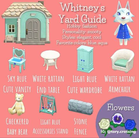 Whitney's yard guide Whitney Acnh Yard, Acnh Whitney Yard, Yard Guide Animal Crossing, Acnh Villager Yard Guide, Anch Villagers, Acnh Yard Guide, Acnh Yard, Acnh Villagers, Animal Crossing Guide