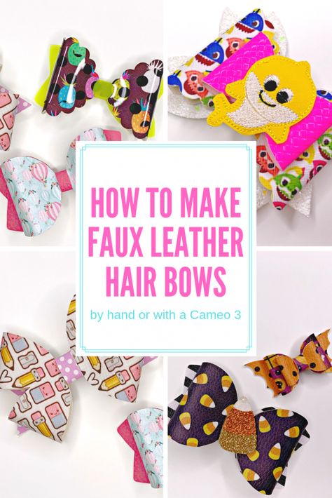 How To Make Leather Bows, Faux Leather Hair Clips Diy, Leather Bow Pattern Printable Free, How To Make Faux Leather Bows, Faux Bows, Faux Leather Bows Cricut, Faux Leather Ribbon Projects, Making Girls Hair Bows, Faux Leather Hair Bow Ideas