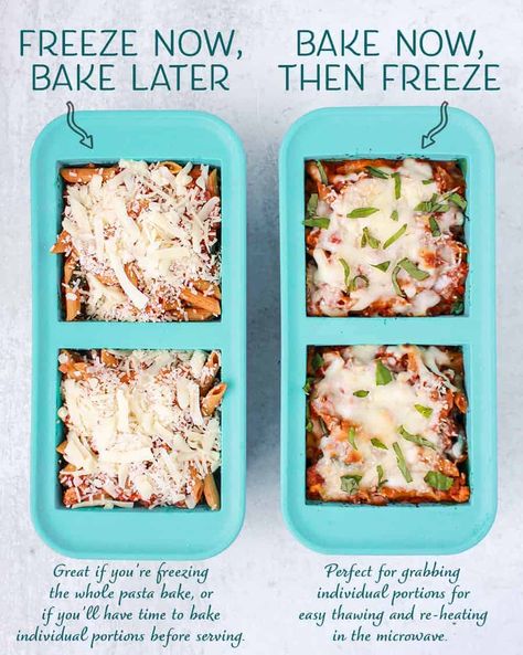 Freezer Friendly Penne Bake with Meat & Veggie Sauce - Peanut Butter and Fitness Cube Steak Freezer Meal, Souper Cubes Meal Prep, Souper Cubes Ideas, Souper Cube Freezer Meals, Freezer Meals Pasta, Freezer Friendly Meal Prep, Souper Cubes Recipes, Healthy Freezer Meals For New Moms, Souper Cubes