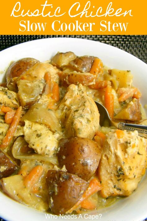 Breakfast Potatoes Crockpot, Crockpot Chicken And Potatoes, Potatoes Crockpot, Slow Cooker Chicken Stew, Chicken Carrots, Rustic Chicken, Crock Pot Potatoes, Carrots Potatoes, Chicken Slow Cooker