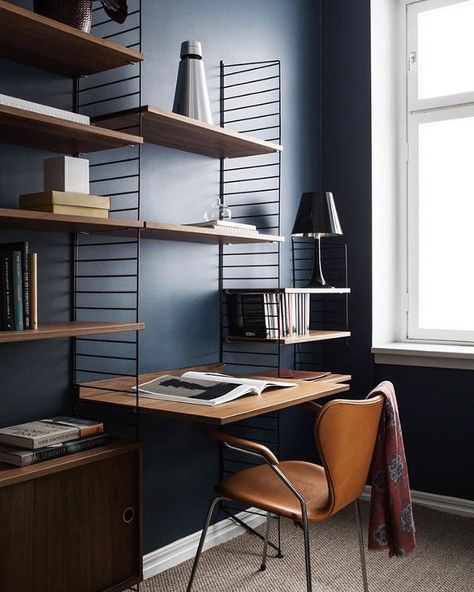 Workspace goals via @inredningsfotografen 👈🏻 String Shelving System is now restocked, available to order online 💫 . #workspace #storage… Office Colours, String Shelving, Workplace Decor, String Shelf, String Pocket, String Furniture, Modern Workplace, Study Room Decor, Scandinavian Decor