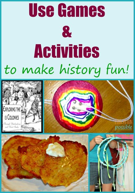 When studying Colonial America, include as many games and hands-on activities as possible to bring this time period to life for your older kids. Making American history interactive shows middle school kids that history can be fun. There are so many fun things listed to do when learning about the 13 colonies. #USHistory #colonialhistory #middleschool #educationpossible Teaching The 13 Colonies, Middle Colonies Activities, 13 Colonies Activities, Colonial Games, Middle School History Activities, American History Activities, The 13 Colonies, American History Classroom, History Games