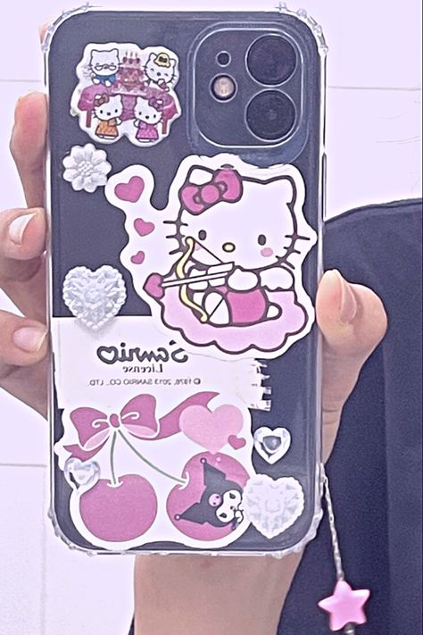 iPhone 11 Case Clear Case Decoration Ideas, Clear Phone Case Decorations, Clear Phone Case Inspo, Anime Phone Cases, Clear Phone Case Design, Hello Kitty Imagenes, Beautiful Iphone Case, Anime Phone, Iphone Case Stickers