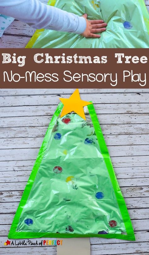 A Big Christmas Tree No-Mess Sensory Play Activity for Kids - Sensory Activity Preschool, Sensory Activities For Preschoolers, Christmas Activities For Toddlers, Big Christmas Tree, December Activities, Play Activity, Christmas Crafts For Toddlers, Sensory Activity, Christmas Activity