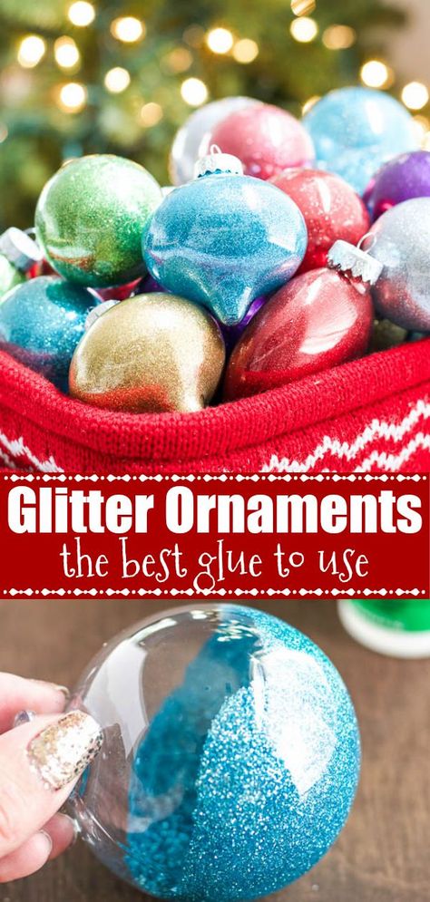 DIY Glitter Ornaments - the BEST glitter glue to use on glass and plastic ornaments #glitter #ornaments Christmas Balls Diy, Christmas Ornaments Homemade Rustic, Diy Glitter Ornaments, Christmas Ornaments Homemade Kids, Glitter Decorations, Christmas Glitter Ornaments, Christmas Diy Kids, Glitter Ornaments Diy, Best Glue