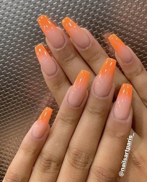 Orange Ombré Nails, Orange Ombre Nails, Orange Acrylic Nails, Ombre Nail Art Designs, Nail Art Ombre, Classy Acrylic Nails, Pink Acrylic Nails, Nail Polish Designs, Orange Nails