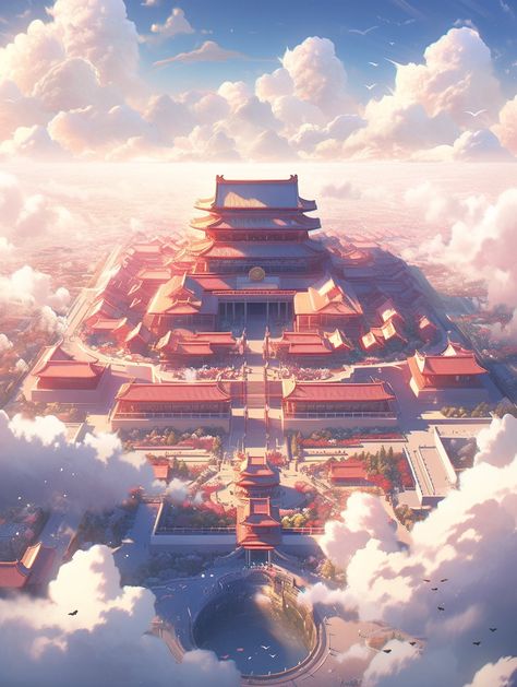 Asian Palace Fantasy Art, Fantasy Chinese Palace, Chinese Palace Fantasy Art, Chinese Castle, Ancient China Aesthetic, Japan Village, Chinese Places, Chinese Palace, Asian Landscape