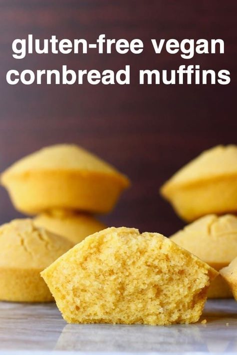 These Gluten-Free Vegan Cornbread Muffins are moist and fluffy, super easy to make and perfectly rich! They're a great side dish, breakfast, snack or dessert and work well for Thanksgiving and Christmas. Egg-free, dairy-free and refined sugar free. #rhiansrecipes #vegan #glutenfree #dairyfree #refinedsugarfree #cornbread #side #dessert #breakfast #thanksgiving #christmas Gluten Free Vegan Cornbread, Vegan Cornbread Muffins, Nutritious Eating, Vegan Thanksgiving Dessert, Vegan Cornbread, Gluten Free Thanksgiving, Cornbread Muffins, Bicarbonate Of Soda, Vegan Bread