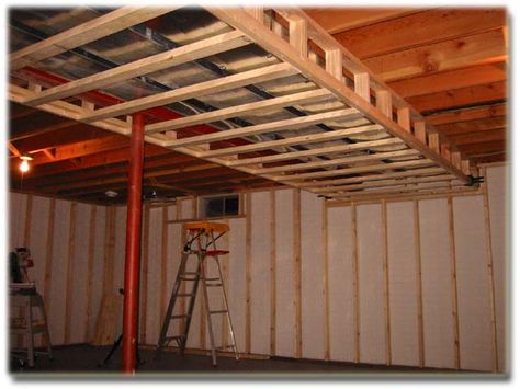 Basement Framing, Finish Basement Ceiling, Framing A Basement, Framing Basement Walls, Lake House Basement, Basement Diy, Basement Ceiling Ideas, Basement Construction, Basement Remodel Diy