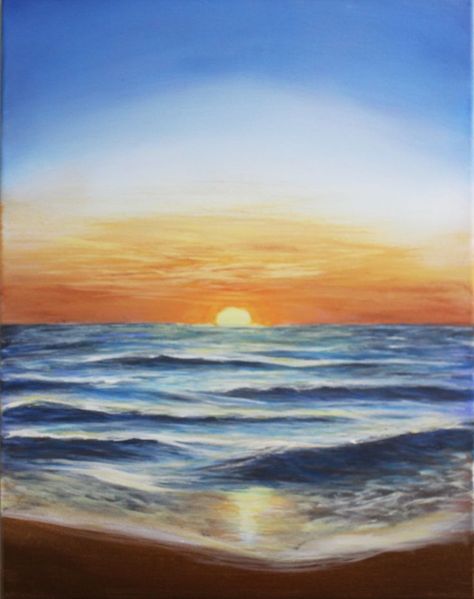 Easy Oil Painting Techniques on Canvas for Beginners at $110 Acrylic Paint Landscape Easy, Sunset Art Painting Easy, Sun Set Painting, Ocean Sunset Painting, Beach Sunset Painting, Ocean Wave Painting, Sunset Seascape, Sunset Painting Acrylic, Wave Beach