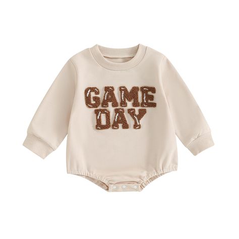 PRICES MAY VARY. Materia: Baby football outfit made of high quality cotton blend. Baby girl football outfit, comfortable, breathable, soft and non-irritating to the skin. Perfect to keep baby warm and comfy during fall season. Features: Baby boy romper, game day, long sleeve, pullover crewneck long sleeve sweatshirt bubble rompers, so cute, keeps warm in the cold weather. Your baby can wear it to watch a football game with dad and mom. Size: Football romper for baby girl boy is suitable for baby Girls Football Outfit, Baby Football Outfit, Summer Outfit Accessories, Sweatshirt Romper, Fall Bodysuit, Football Outfit, Neutral Baby Clothes, Romper Bodysuit