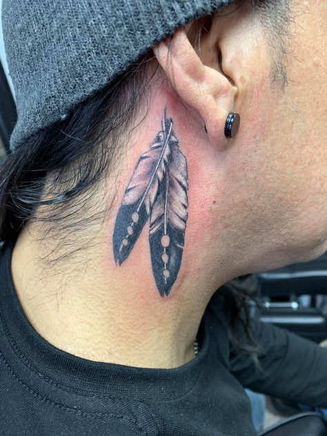 Feather Face Tattoo, Feather Behind Ear Tattoo, Feather Tattoo Behind Ear, Eagle Feathers, Feather Tattoo, Face Tattoos, Feather Tattoos, Face Tattoo, My Tattoo