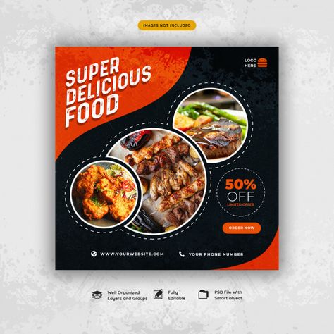 Restaurant food social media post templa... | Free Psd #Freepik #freepsd #freebanner #freefood #freebusiness #freesale Food Flyer Design, Food Social Media Post, Restaurant Flyers, Food Social Media, Restaurant Social Media, Food Template, Restaurant Flyer, Food Banner, Food Menu Design