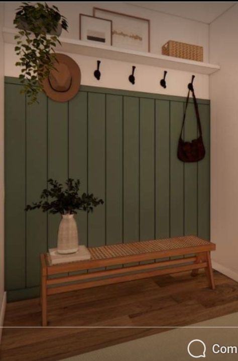 Green Mudroom Ideas, Small Mudroom Ideas Entryway Narrow Hallways, Laundry Room With Bench, Colorful Mudroom, Beadboard Entryway, Small Mudroom Ideas Entryway, Small Mudroom Ideas, Pool House Decor, Blue Laundry Rooms