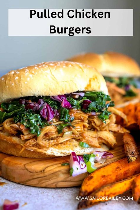 Flavorful Shredded Chicken, Bailey Recipes, Barbecue Pulled Chicken, Sugar Free Barbecue Sauce, Sailor Bailey, Chicken Burger, Healthy Sandwiches, Clean Eating Dinner, Pulled Chicken