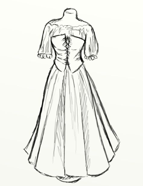 Middle ages dress Medieval Dress Drawing Reference, Peasant Dress Drawing, Dresses Reference Drawing, Old Clothes Drawing, Old Dress Drawing, How To Draw Different Ages, Middle Ages Drawing, Medieval Dress Drawing, Medieval Clothing Drawing